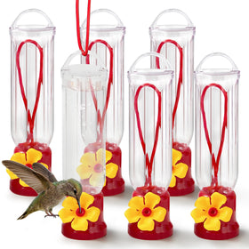 Joiedomi hummingbird feeders on hanging wires for easy patio display and birdwatching.