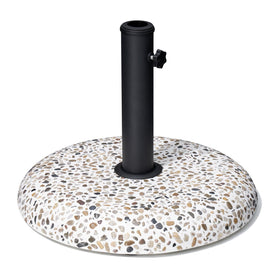JOINHOM 45lb umbrella base with concrete cobblestone finish stabilizes deck setups.
