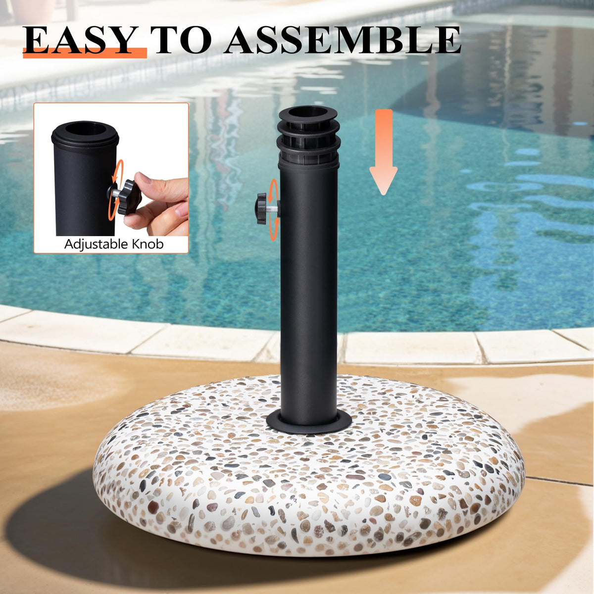 JOINHOM base cap sizes accommodate common poles for flexible umbrella fitting.