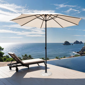 JOINHOM umbrella base blends garden, terrace, and resort settings with rustic charm.