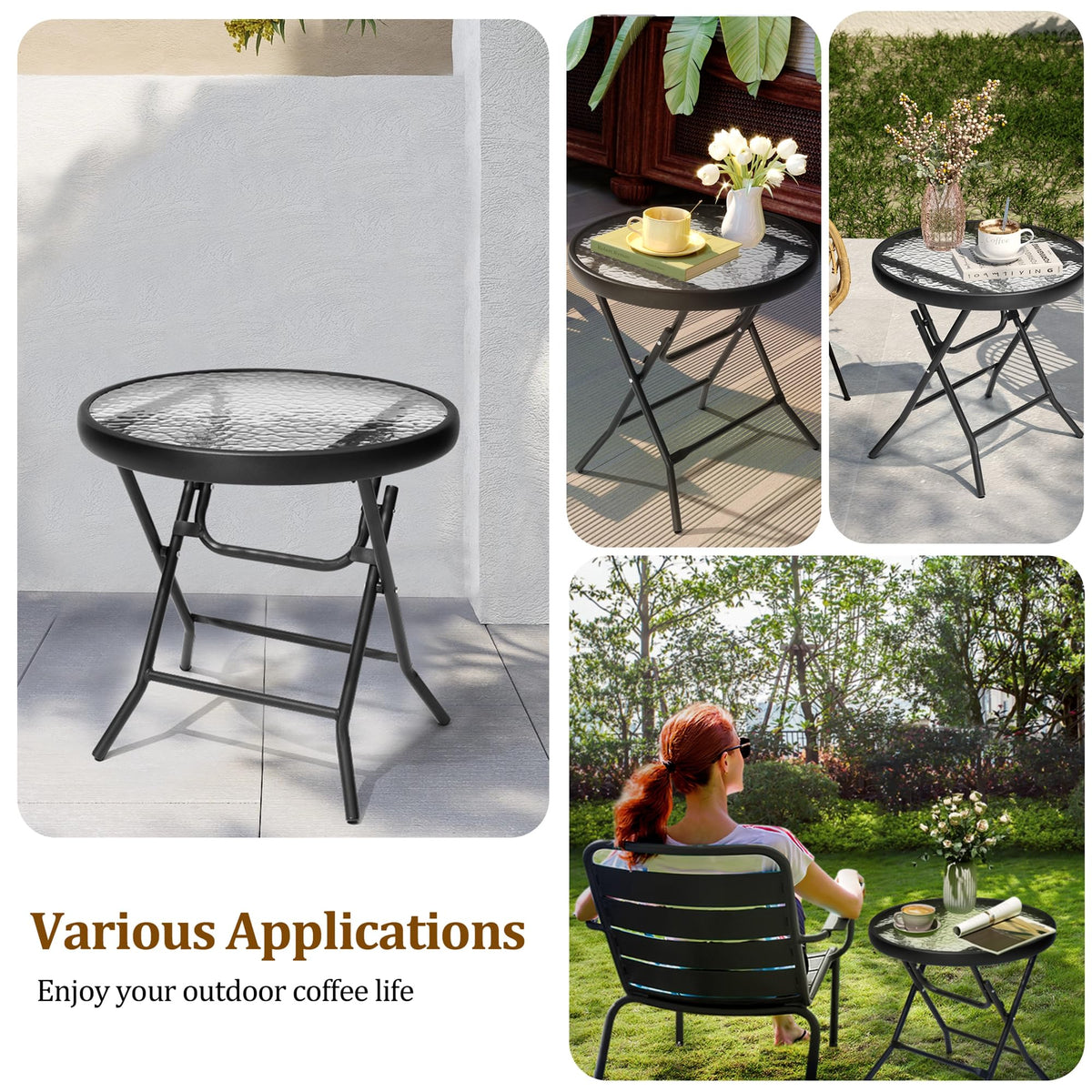 JOINHOM Outdoor Side Table diameter 17.7 inches for small spaces.