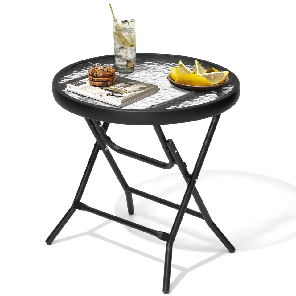 JOINHOM Outdoor Side Table folding design enables quick storage beside seating.