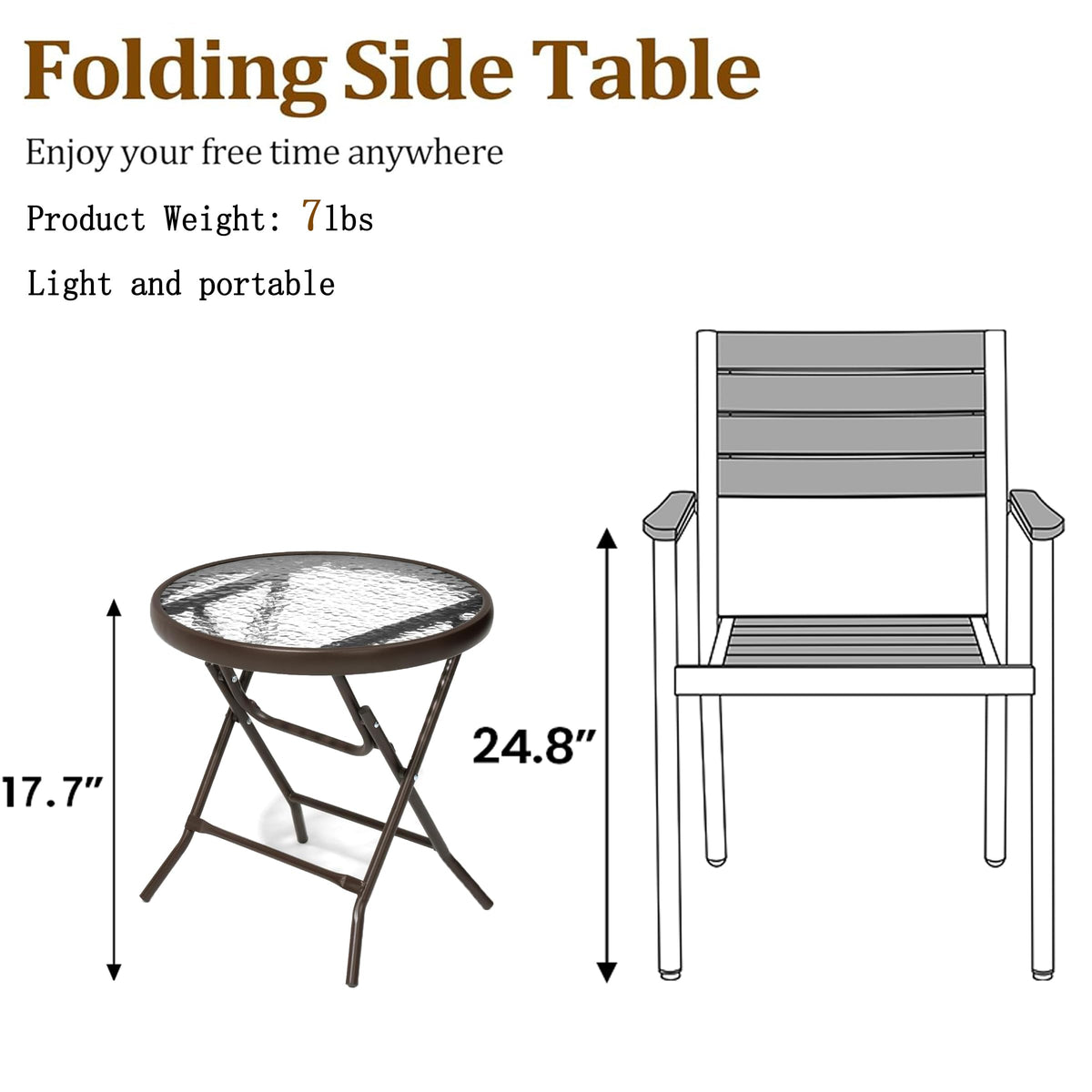 JOINHOM folding-design patio side table for easy transport and storage.