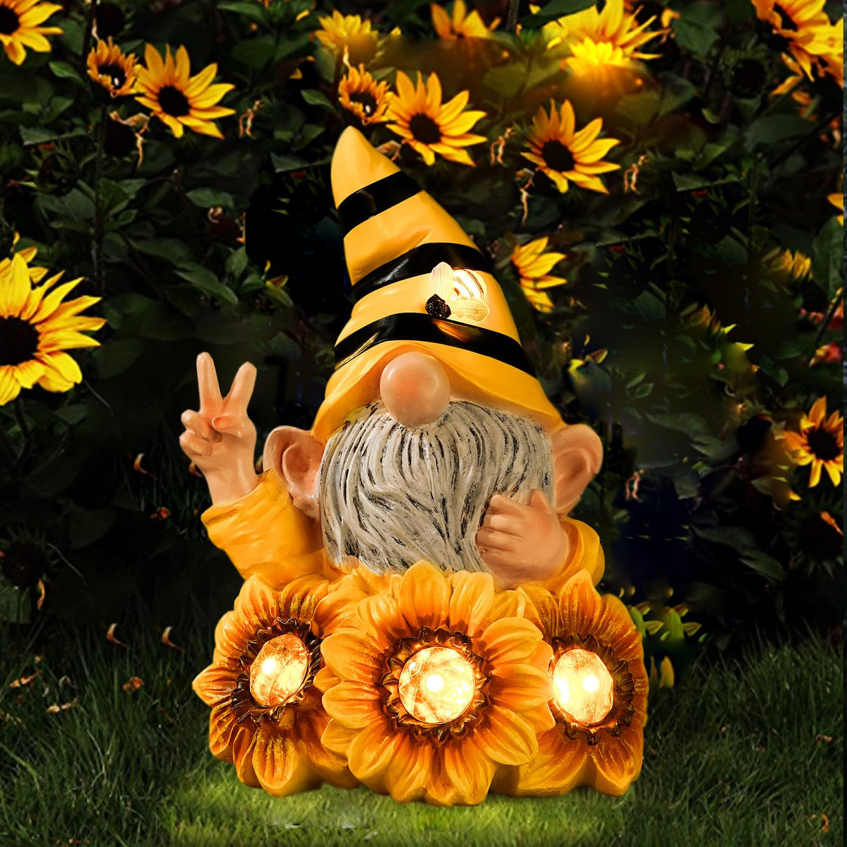 Joint Honglin sunflower bee gnome lawn statue adds cheerful curb appeal