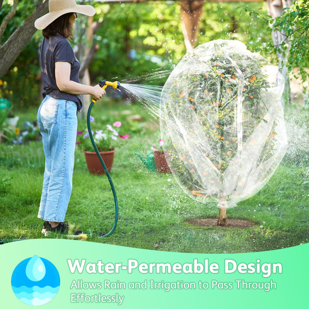 JOJOLEE wide-application mesh protects fruit trees, tomatoes, and flowers from pests.