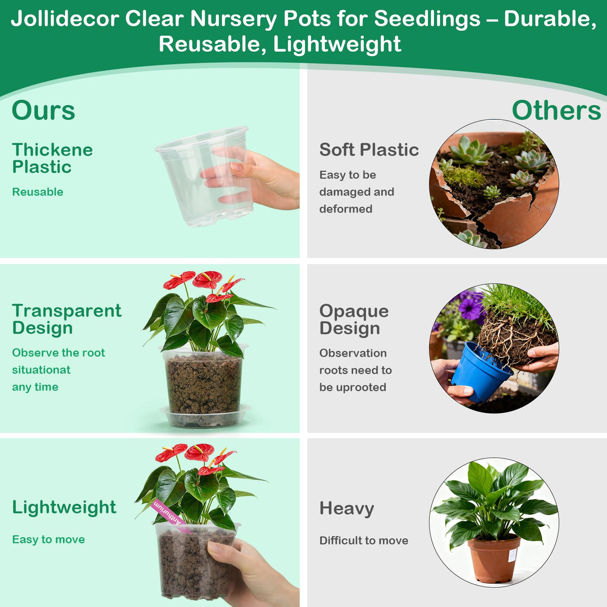 Jollidecor clear 3.9-inch nursery pot with drainage for seedlings