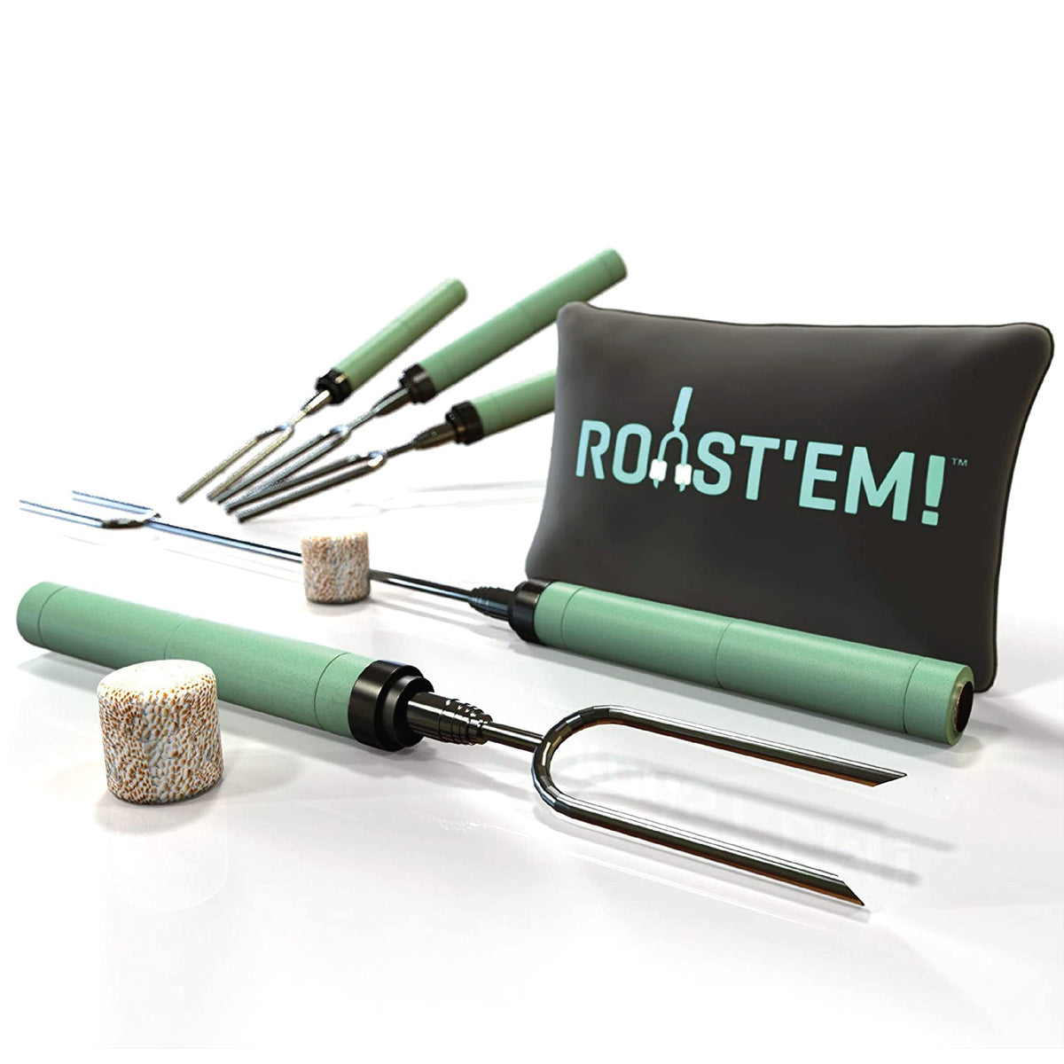 Jolly Green Products rotating marshmallow roasting stick for campfire provides even toasting.