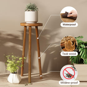 JOLLYMER teak round plant stand top view showing ample surface for plants