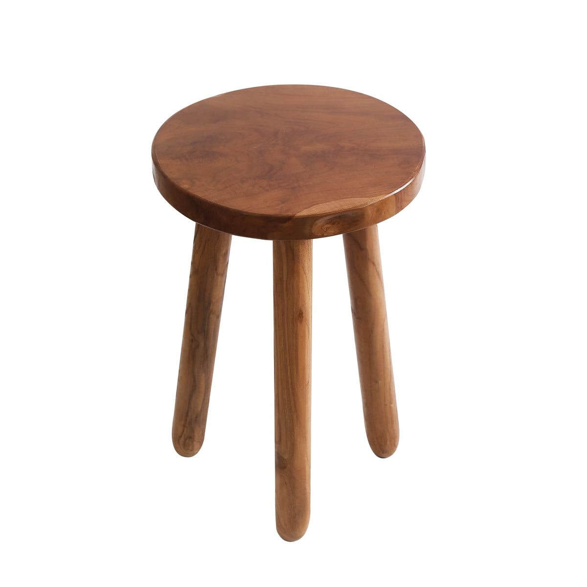 JOLLYMER teak wood accent table doubles as decor surface.