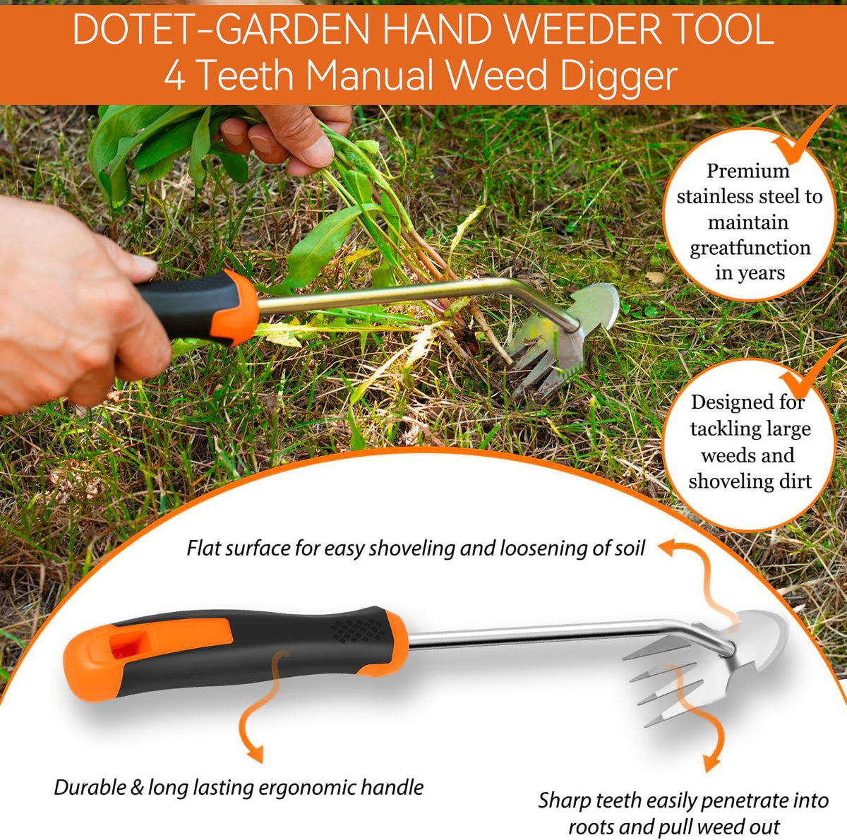 JOMISLI 2-in-1 weed remover for pulling and soil loosening