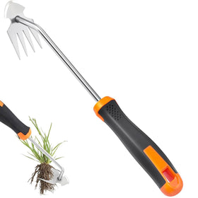 JOMISLI weed puller tool with four teeth for deep-root weed removal in gardens