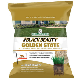 Jonathan Green Black Beauty Golden State seed bag closeup highlights drought-resilient California formula.