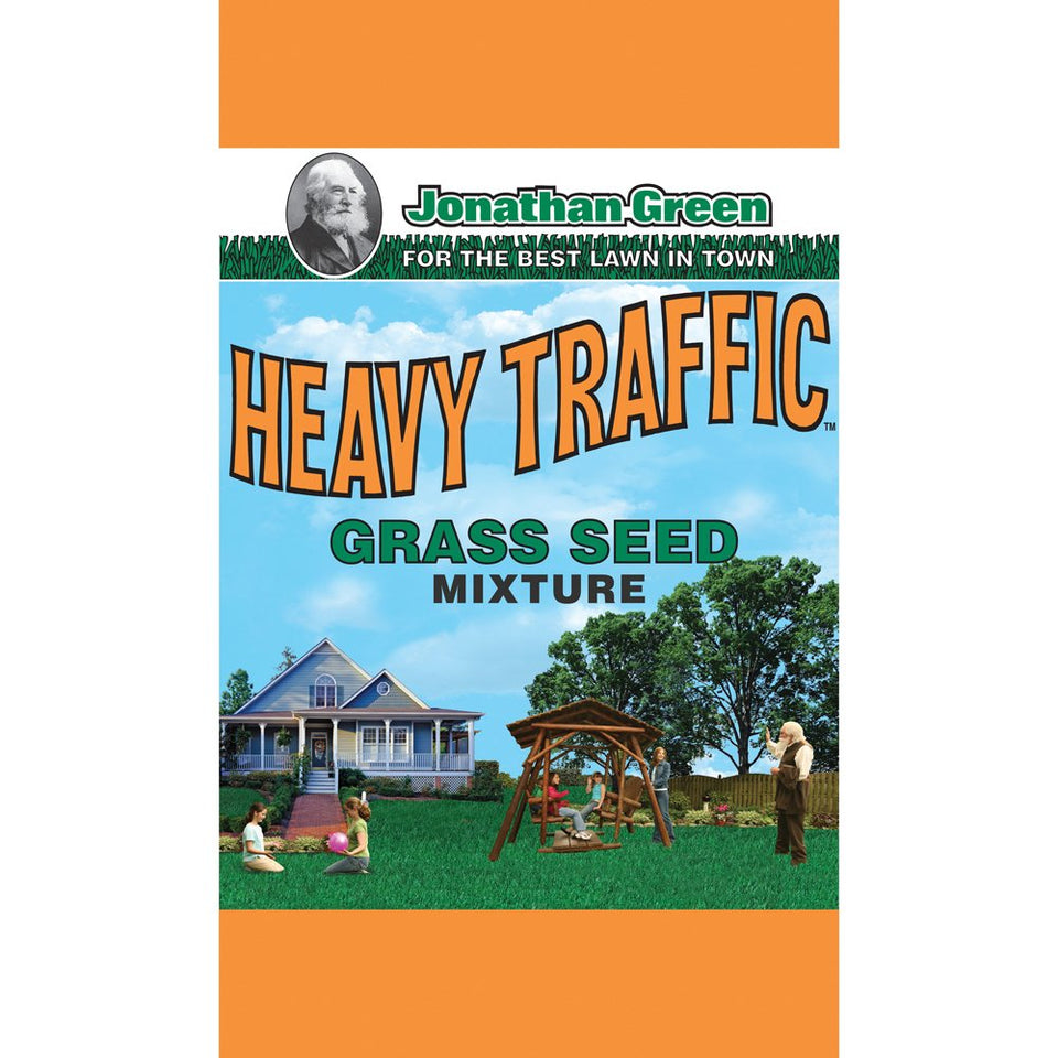 Jonathan Green Black Beauty Heavy Traffic seed bag for high-traffic lawns with durable turf and quick germination.
