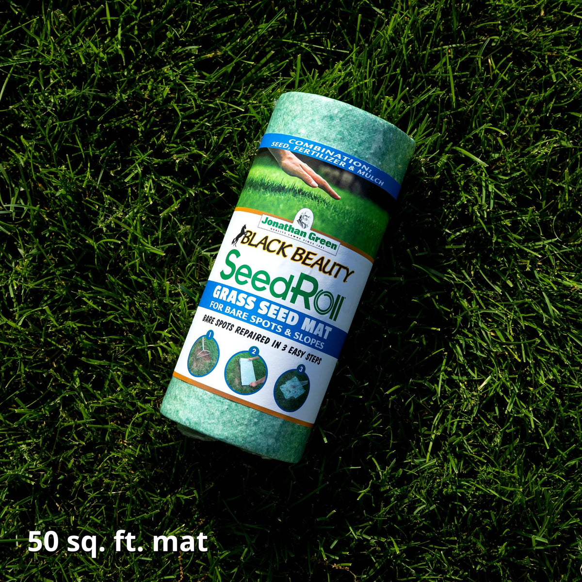 SeedRoll covers 50 sq ft with seed, fertilizer, and mulch in one pass.