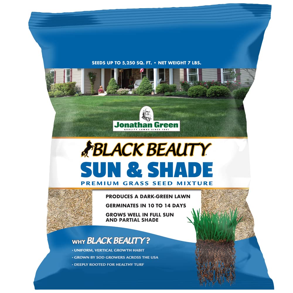 Jonathan Green Black Beauty Sun & Shade seed bag supports versatile sun and shade lawns
