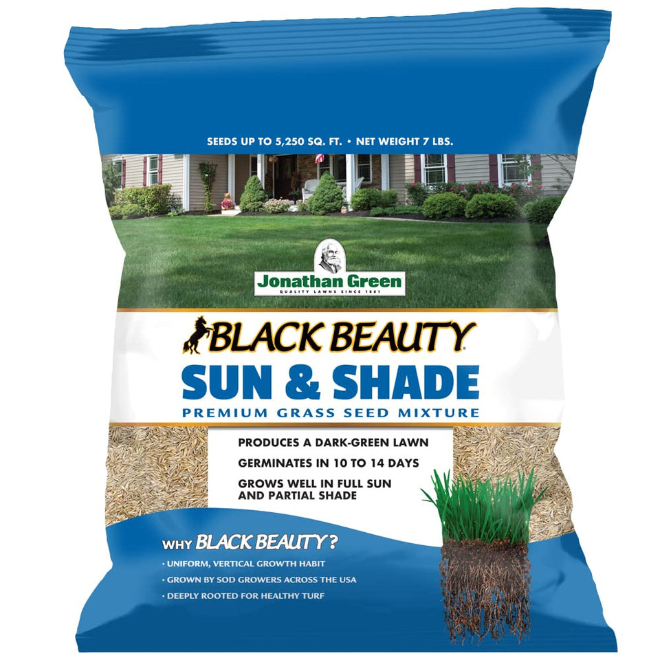 Jonathan Green Black Beauty Sun & Shade seed bag supports versatile sun and shade lawns