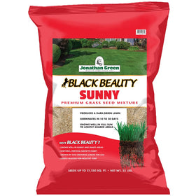 Jonathan Green Black Beauty Sunny Grass Seed bag shows durable cool-season lawn seed.