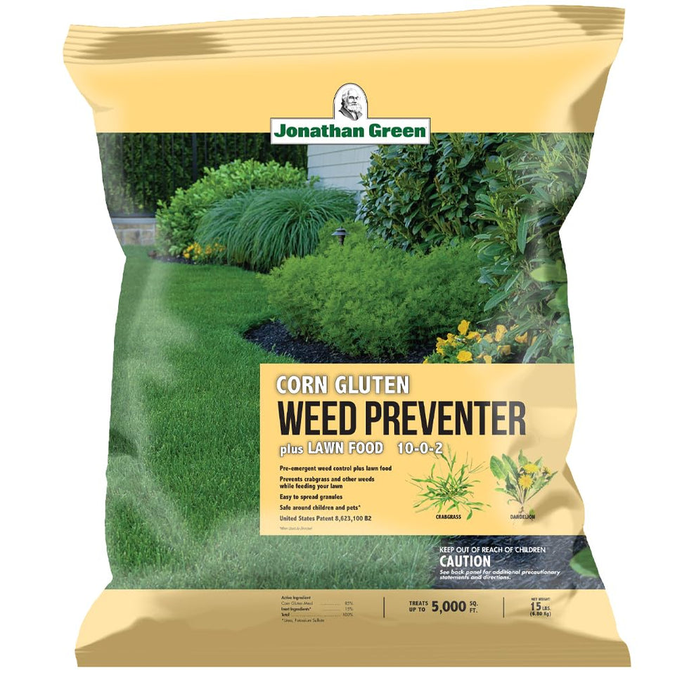 Jonathan Green corn gluten lawn fertilizer bag ready for safe lawn feeding