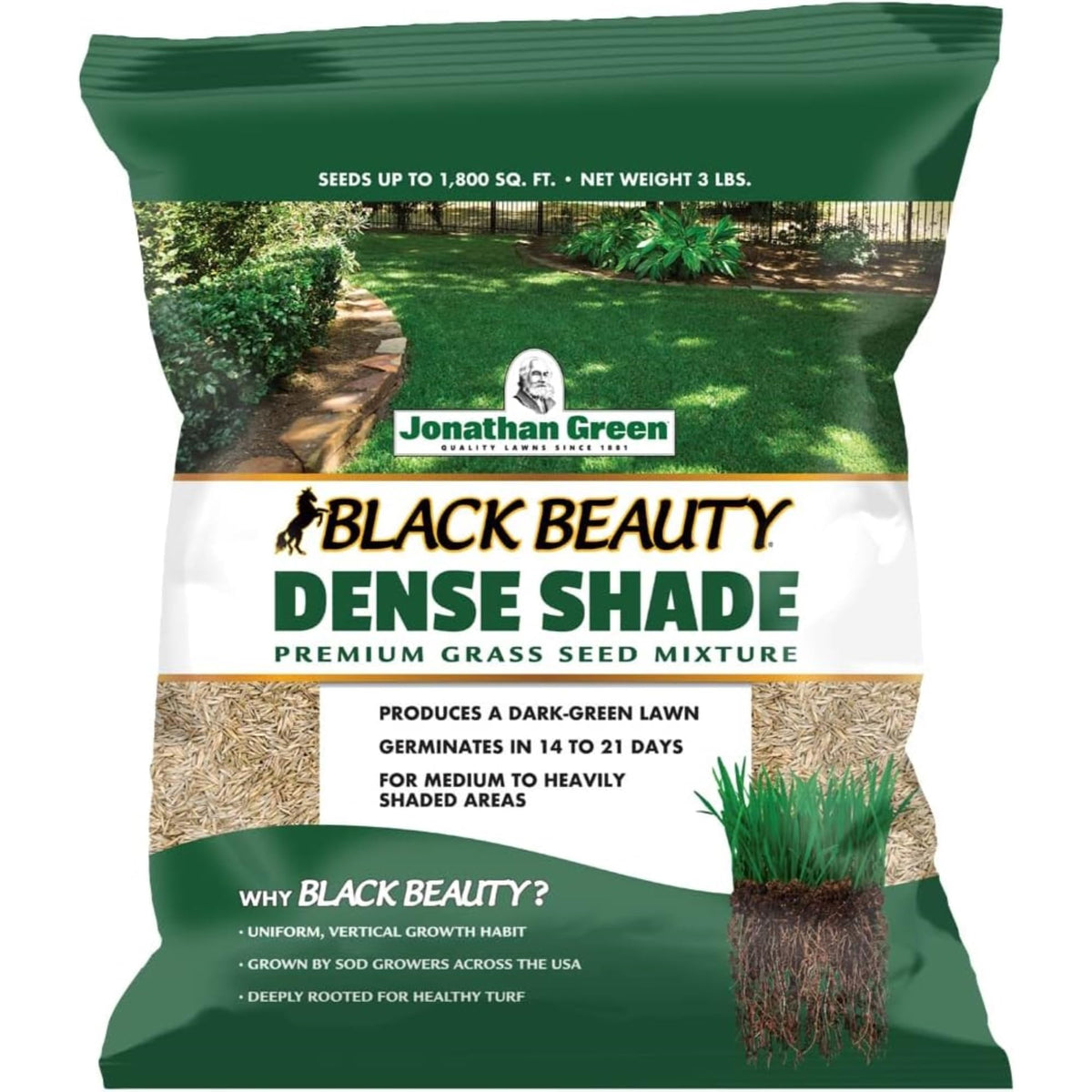 Jonathan Green dense shade grass seed for shady, dry lawns with insect resistance
