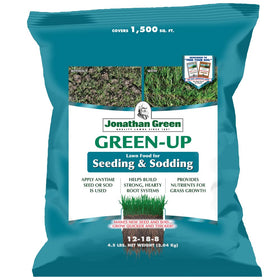 Jonathan Green Green-Up Lawn Food bag for seeding and sodding with root-friendly formula.