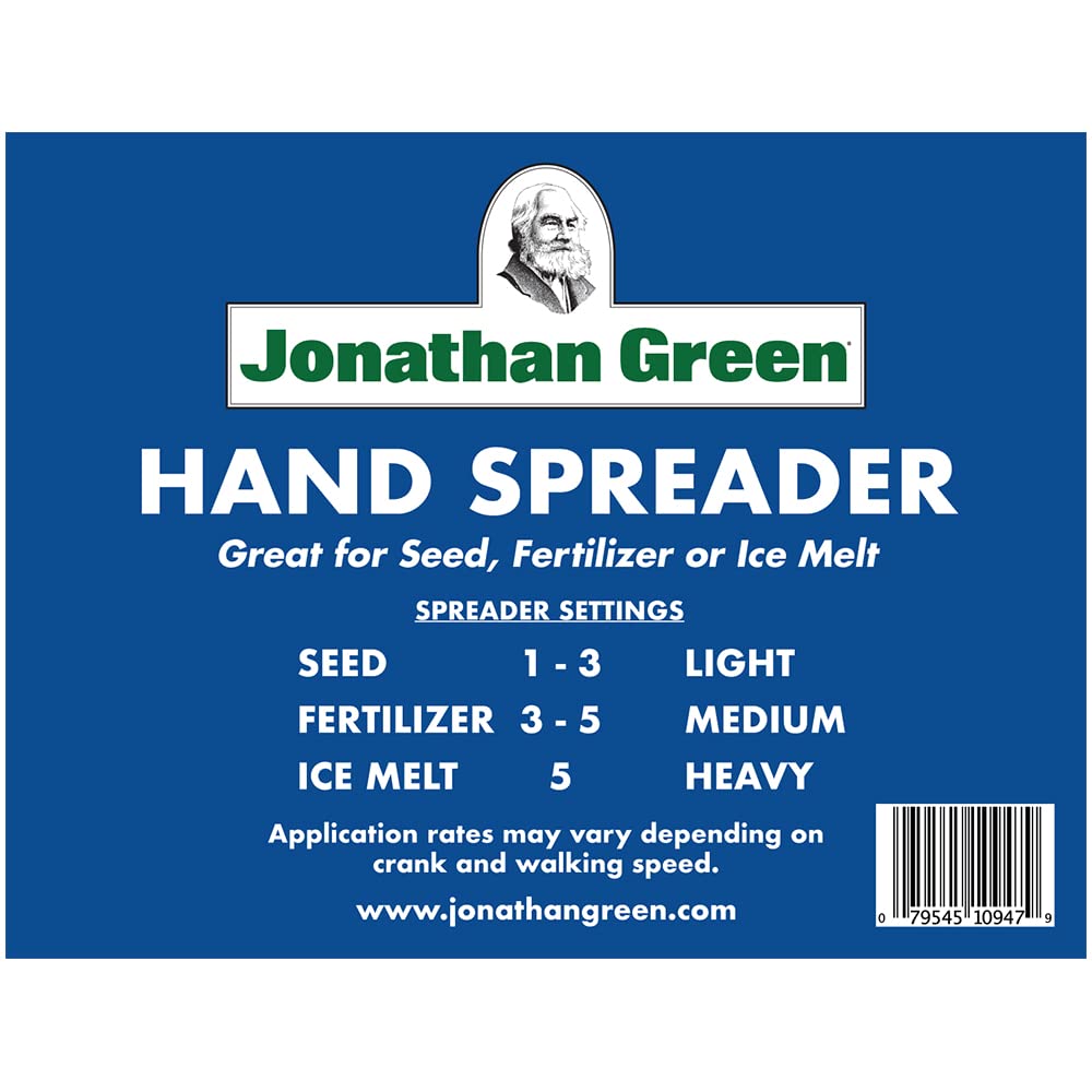 Jonathan Green lawn spreader with ergonomic handle reduces forearm effort during use.