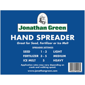 Jonathan Green lawn spreader with ergonomic handle reduces forearm effort during use.