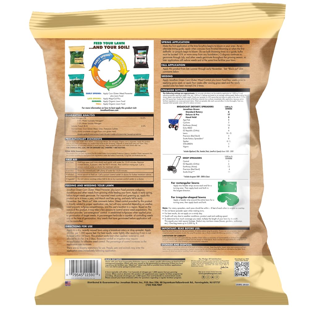 Jonathan Green corn gluten packaging notes safety for kids and pets