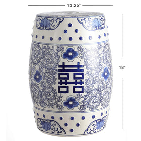 Jonathan Y ceramic garden stool indoors beside a chair
