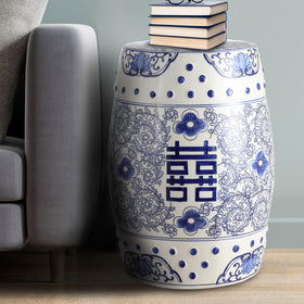 Jonathan Y morning glory motif on blue-and-white ceramic stool
