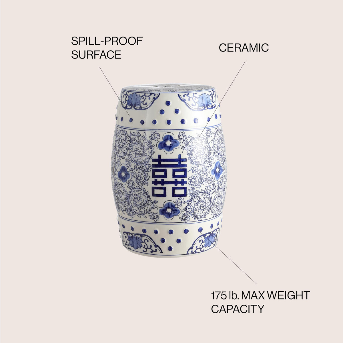 Jonathan Y spill-proof glaze on ceramic stool for damp spaces