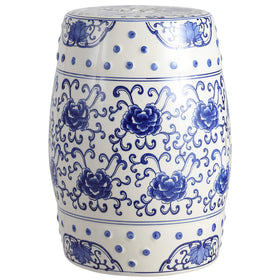 Jonathan Y tbl1000a lotus flower stool with blue glaze, ideal for indoor or outdoor seating.