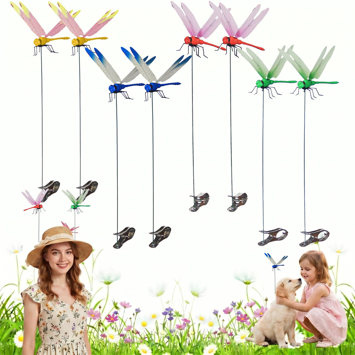 Jongdari dragonfly blue clip on hat showing vivid outdoor color for garden decor.