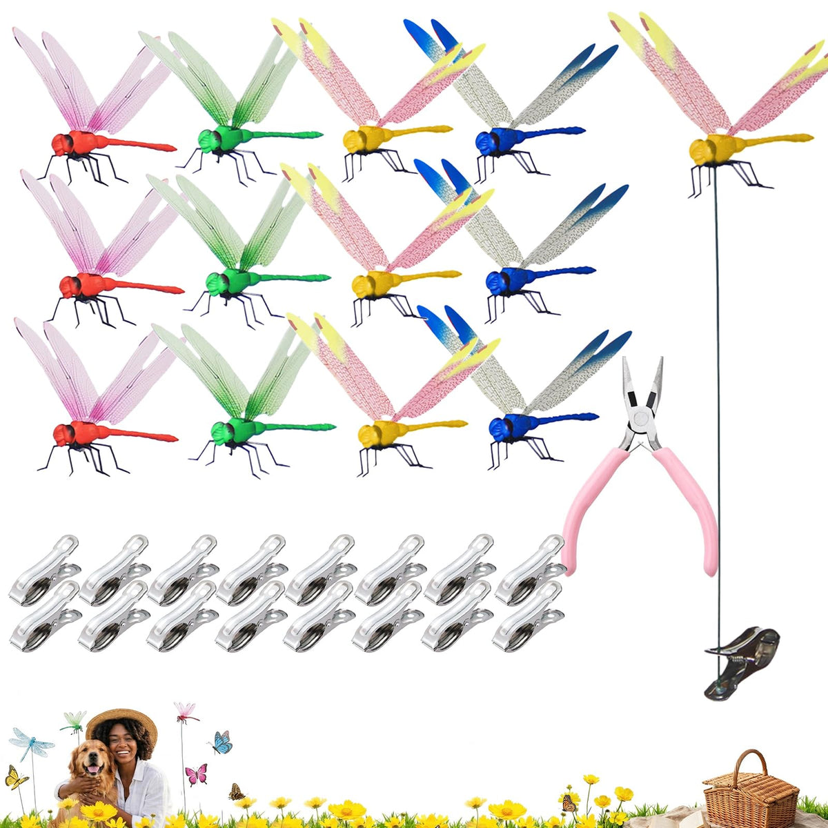 Jongdari dragonfly hat clip set displayed on a hat for outdoor decor