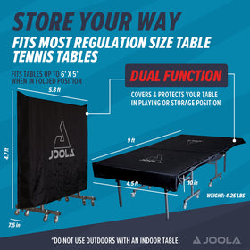 JOOLA table cover fits most 9x5 outdoor tables.