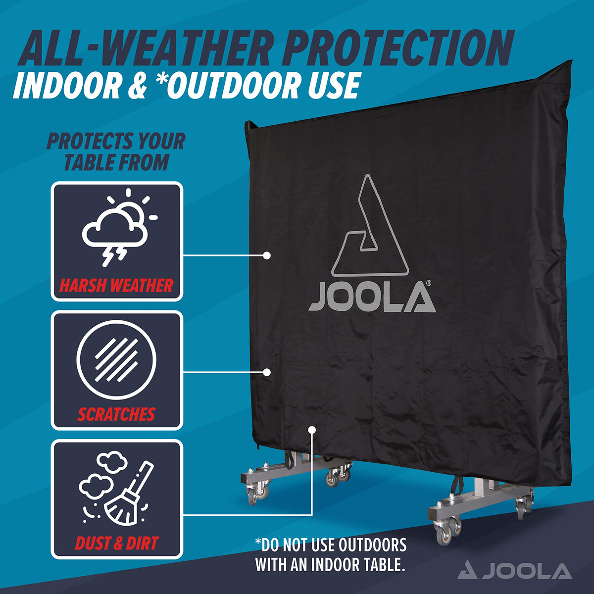 JOOLA table cover secure buckle strap demonstrates quick, reliable fit.