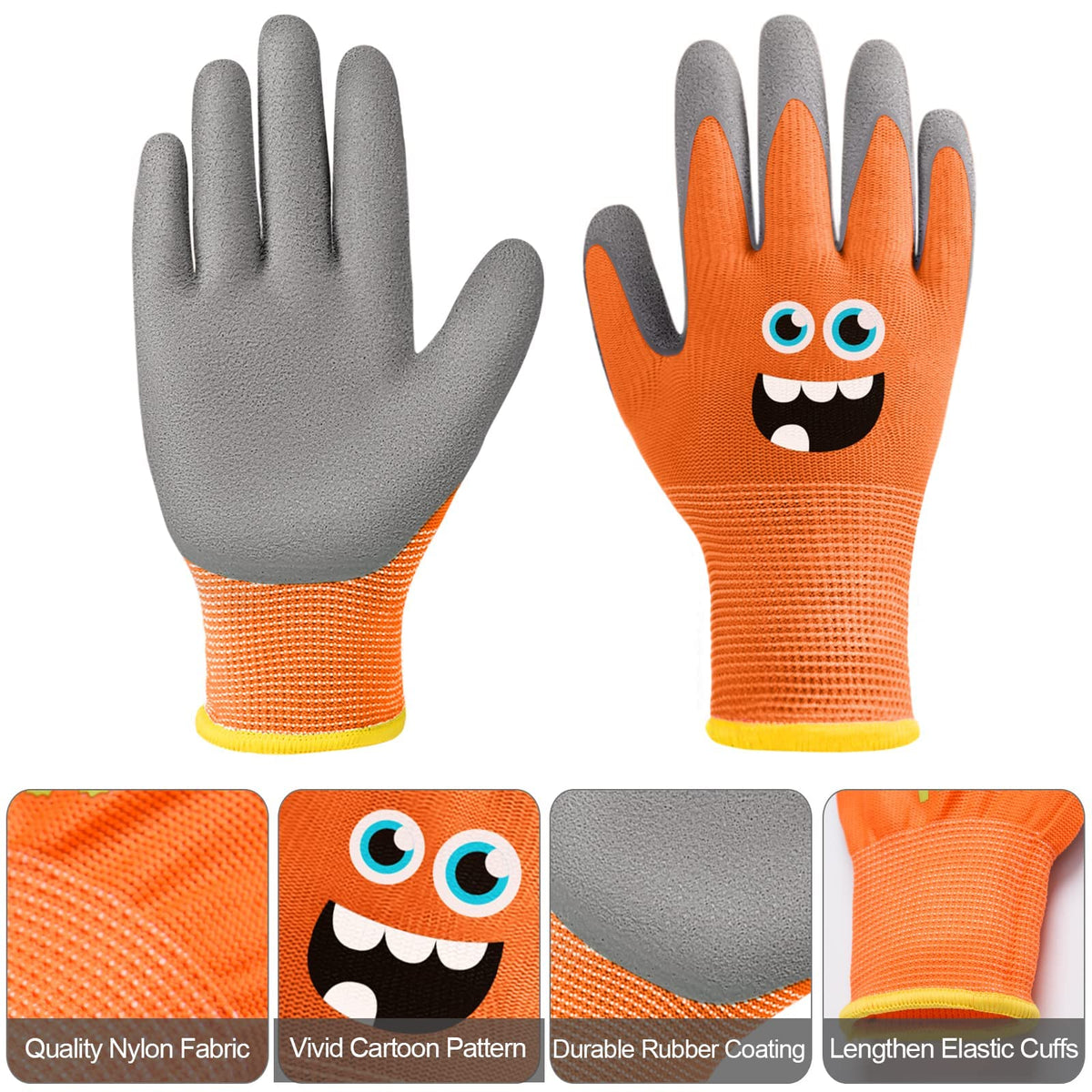 Joottuan kids gardening gloves green monster grip for digging and weeding