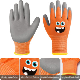 Joottuan kids garden gloves palm close-up showing latex coating for slip resistance