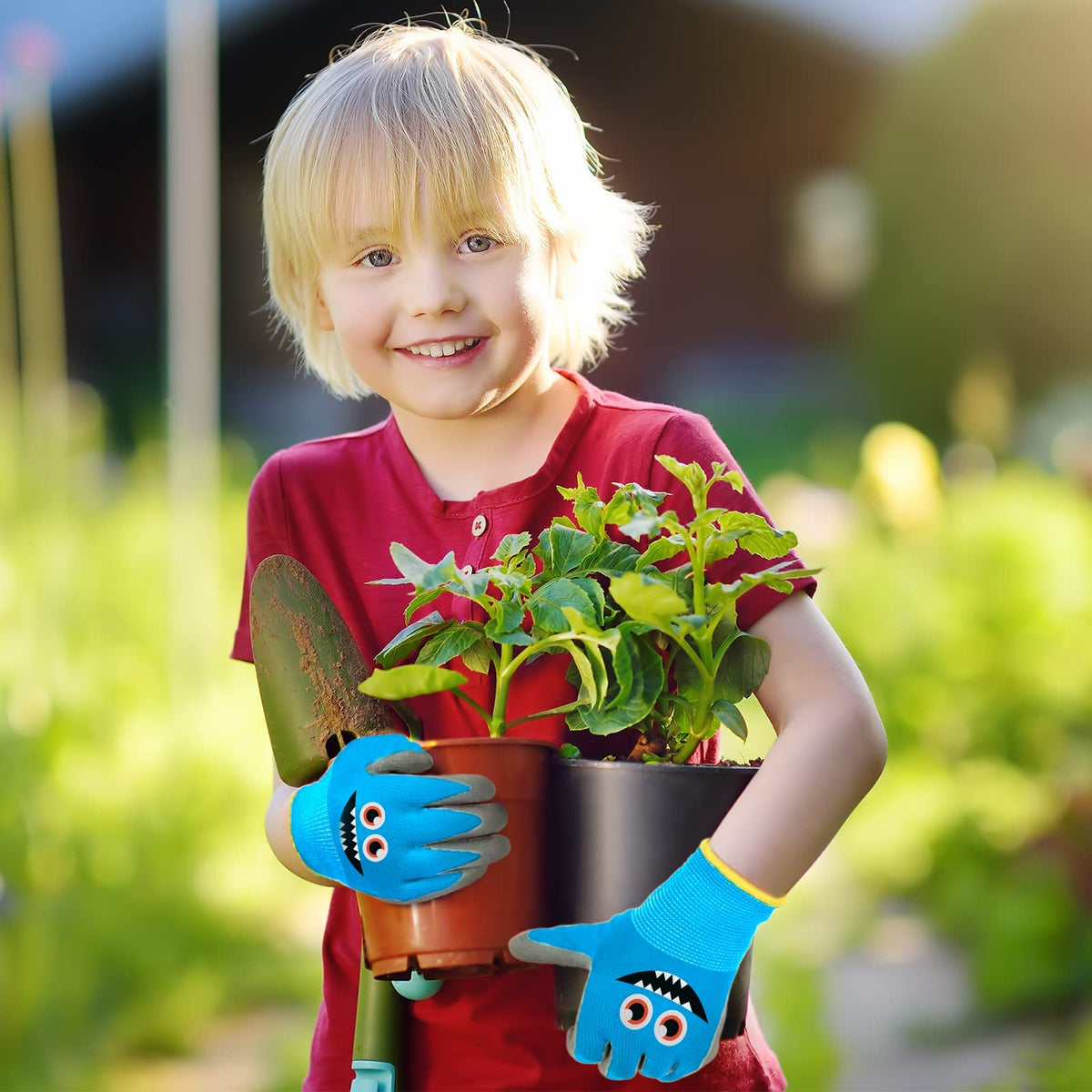 Joottuan kids gardening gloves yellow monster comfortable fit for small hands