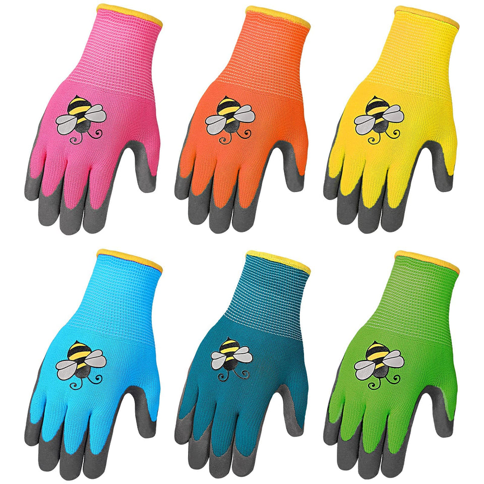 Joottuan six-color pack of kids gardening gloves protects little hands during gardening