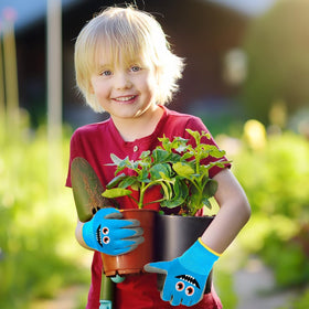 Joottuan kids gardening gloves blue latex-coated palms ensure secure grip.
