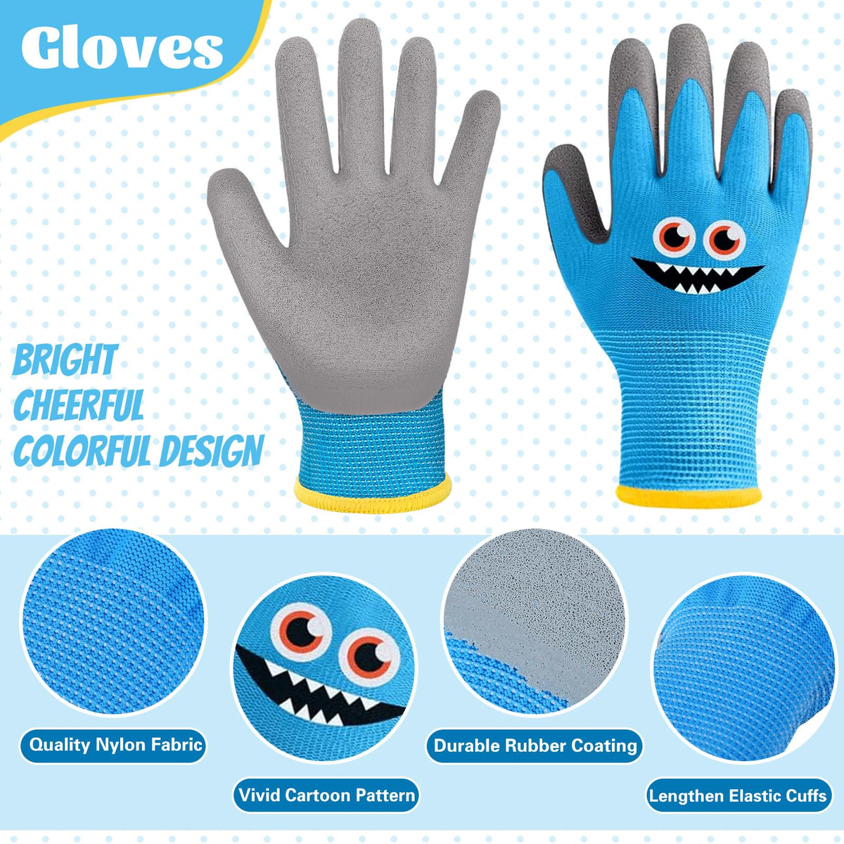 Joottuan kids gardening gloves blue provide comfortable wear and easy cleaning.