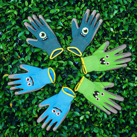 Joottuan kids gardening gloves turquoise durable fabric and extended cuffs.