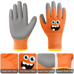 Joottuan kids gloves green monster design, durable grip for planting and weeding