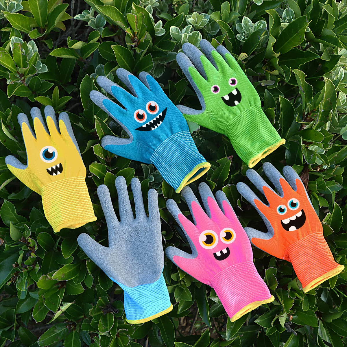 Joottuan kids gloves orange monster design, rubber coating for secure grip while gardening