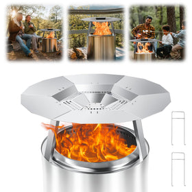 Joqepy heat deflector for 19-5 inch bonfire pit redirects heat for even warmth.