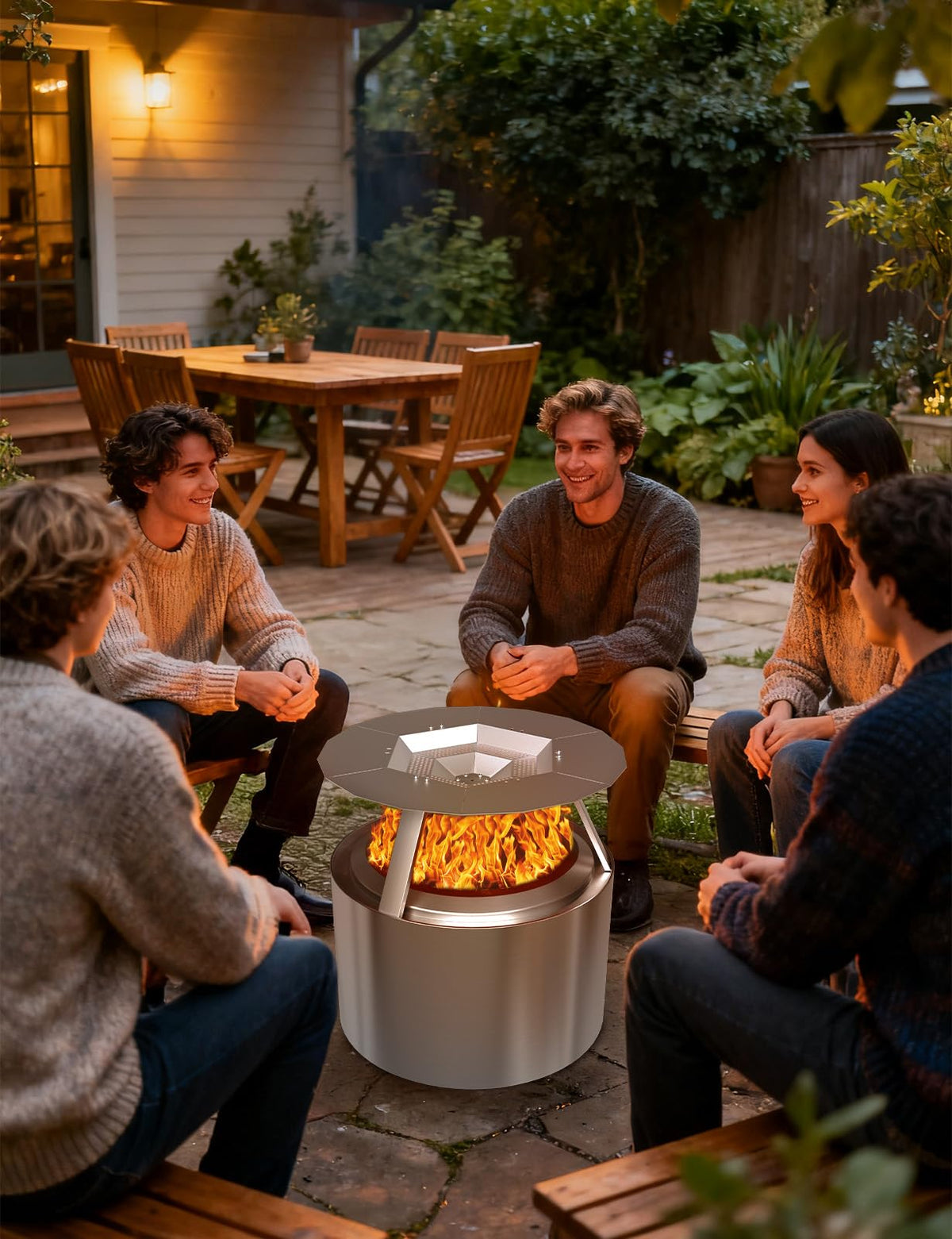 Joqepy heat deflector demonstrates heat distribution around the pit for a comfortable evening.
