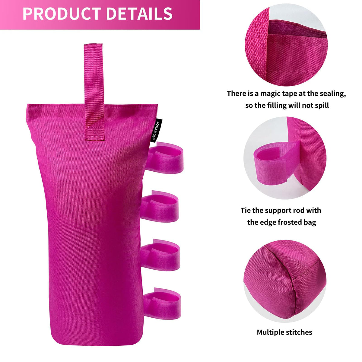 Joramoy close up shows 1680D waterproof fabric and PVC inner lining
