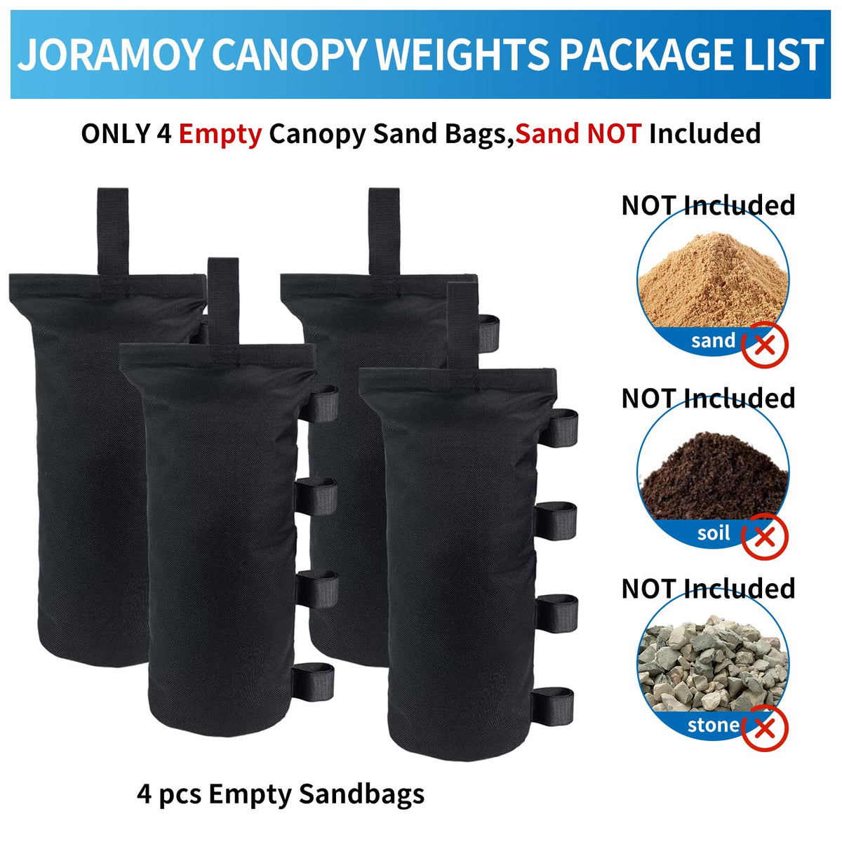 Joramoy canopy weight bag with Velcro strap securing tent leg