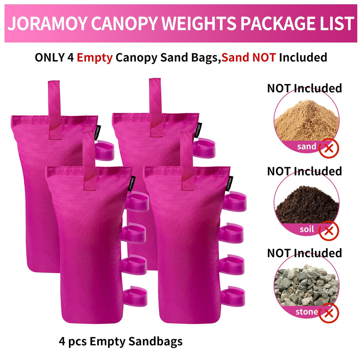 Joramoy weight bags attached to canopy leg using Velcro straps for stability