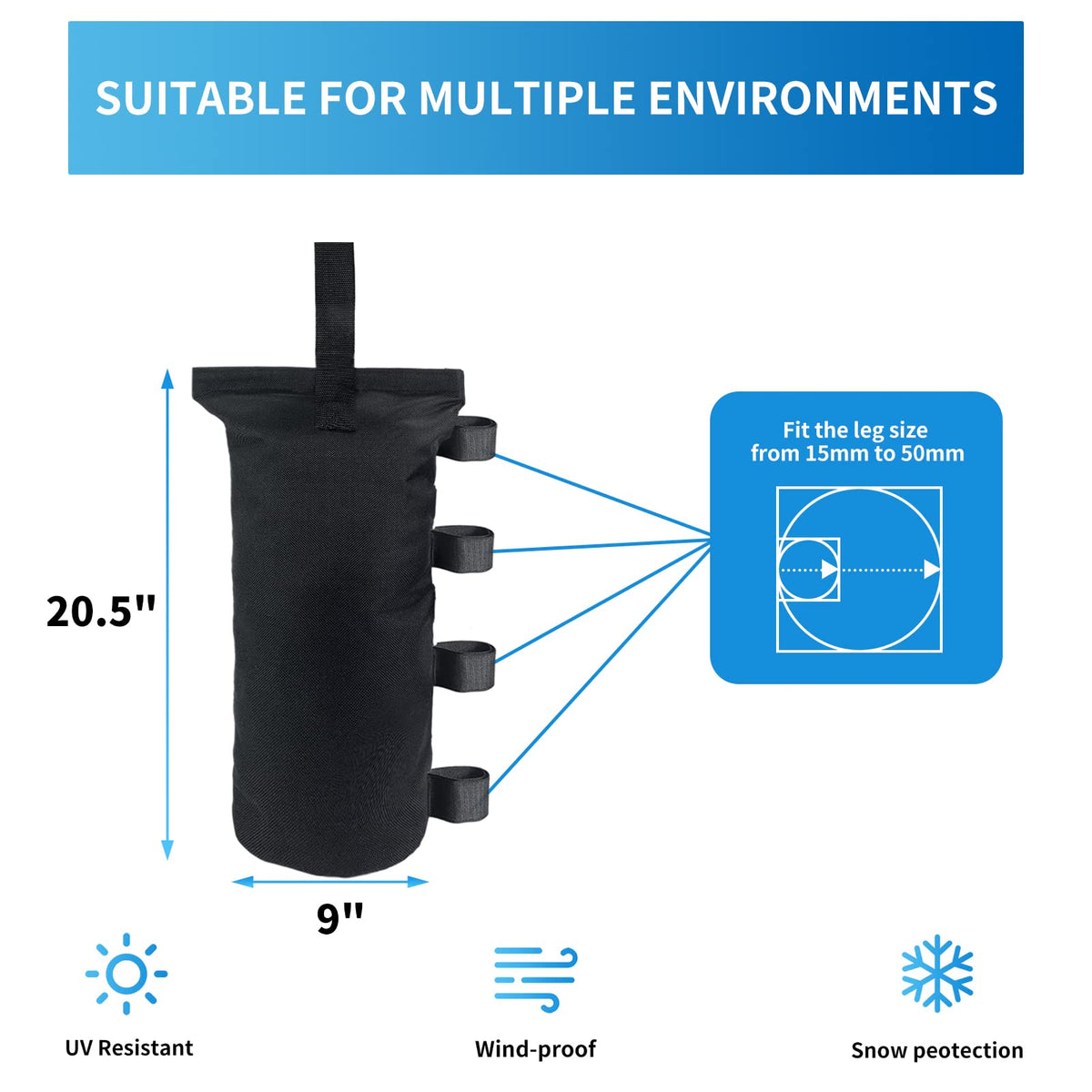Joramoy weight bag with Velcro straps for quick, secure canopy attachment